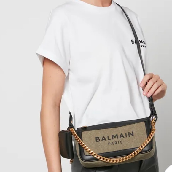 Balmain Women's B-Army Canvas & Logo Chain Pouch Bag - Khaki/Black crossbody - Picture 1 of 7